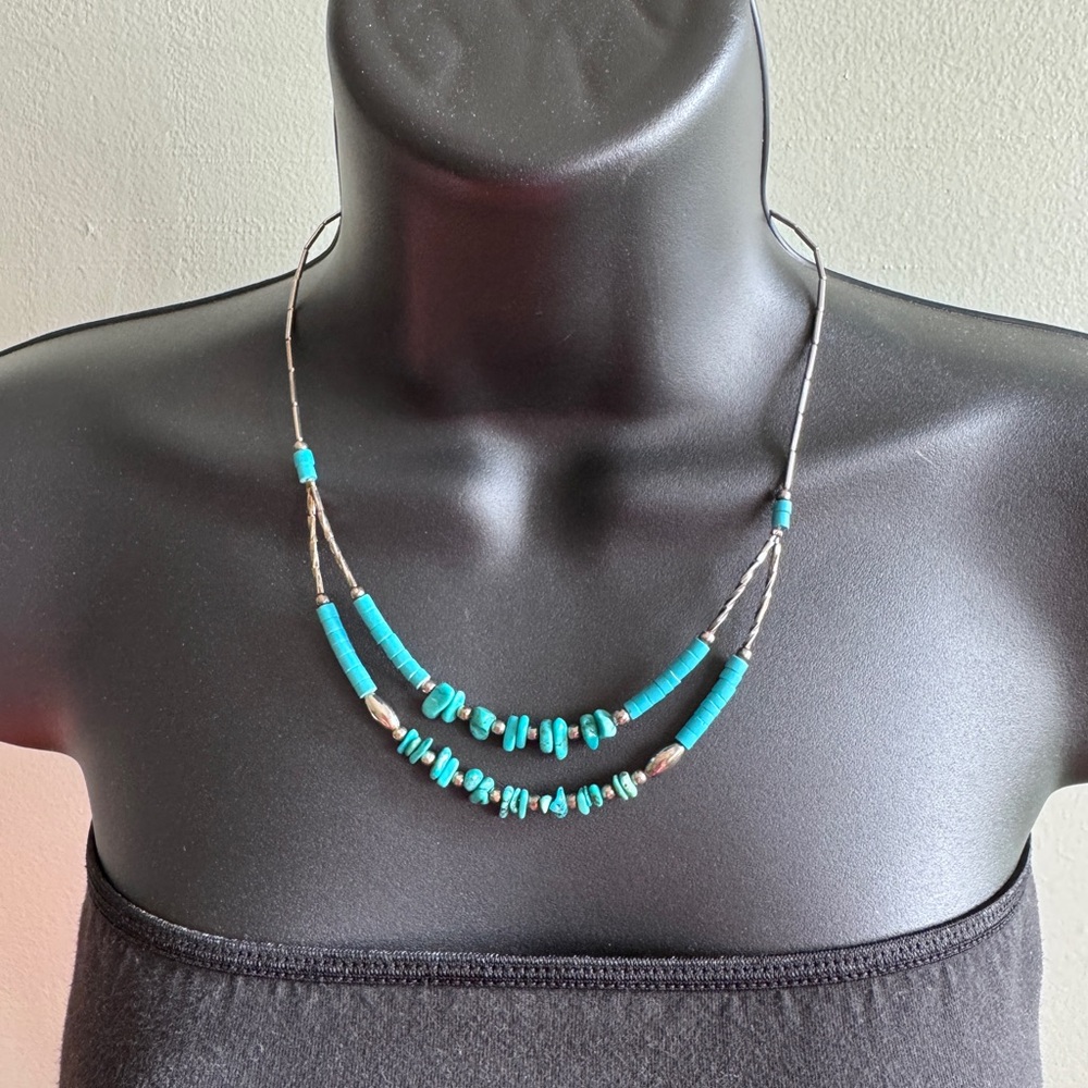 Necklace Turquoise Beaded Silver Necklace